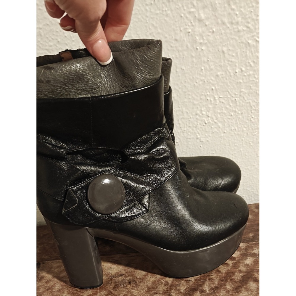 Vintage Y2k  Miz Mooz Platform Leather Ankle Boots Sz 38 Black/ Gray